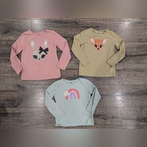 H&M 5T Long Sleeve Top Bundle T-shirt Shirt Soft Rainbow Bunny Deer